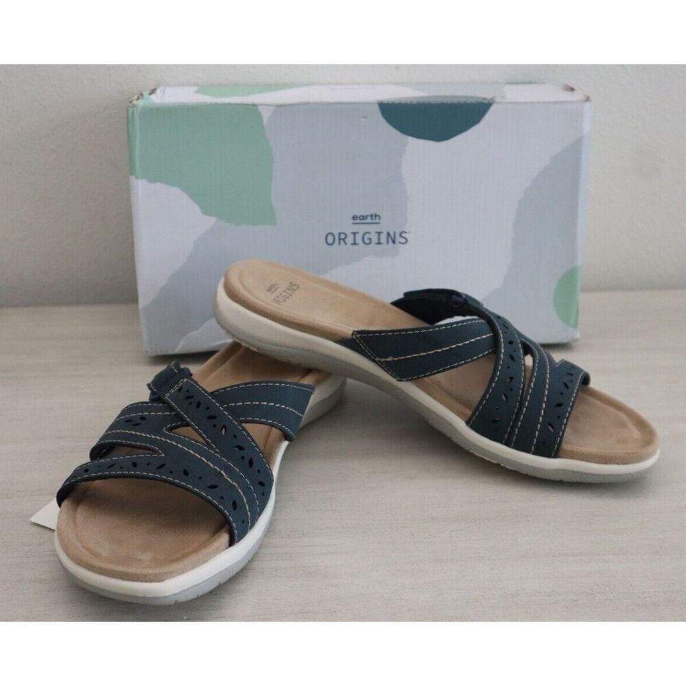 Earth Origins Women's Sz 11 M Navy Blue Perforated Sandra Slide Sandals